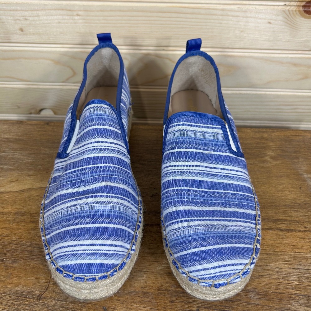 J.McLaughlin Brisa Blue White Striped Espadrille Platform Slip On Sneakers 9.5M